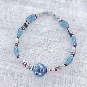 Teal & Red Double Strand Handblown Glass & Seed Bead Bracelet