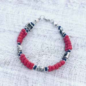 Red & Blue Double Strand Glass Seed Bead Bracelet
