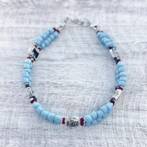 Teal & Red Double Strand Glass Seed Bead Bracelet