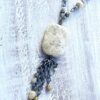 Cream Fossil & Wood Pewter Double Tassel Necklace