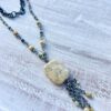 Cream Fossil & Wood Pewter Double Tassel Necklace