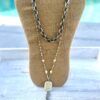 Cream Fossil & Wood Pewter Double Tassel Necklace