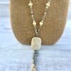 Cream Fossil & Wood Pewter Double Tassel Necklace