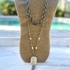 Cream Fossil & Wood Pewter Double Tassel Necklace
