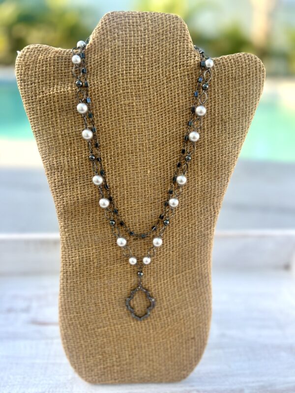 Gunmetal and Gray Glass Pearl Double Strand Necklace