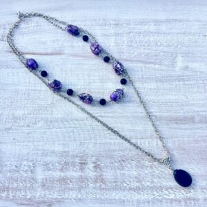 Purple Agate and Black Lava Rock Diffuser Double Strand Necklace