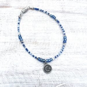 Blue Star and Moon Beaded Anklet