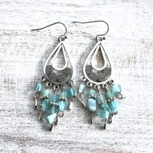 Teal Shell Teardrop Chandelier Earrings