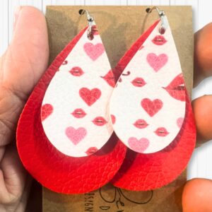 Double Teardrop Red and White Lips Valentine's Earrings