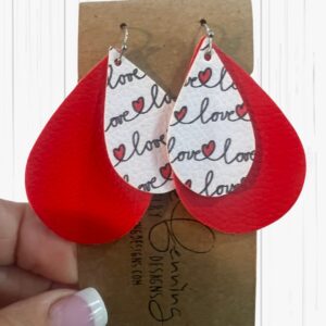Double Teardrop Red and White Love Valentine's Earrings