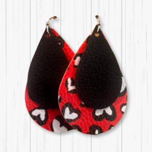 Double Teardrop Red and Black Hearts Valentine's Earrings