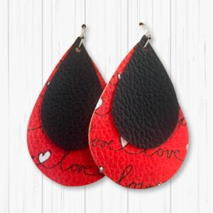 Double Teardrop Red and Red Love Valentine's Earrings