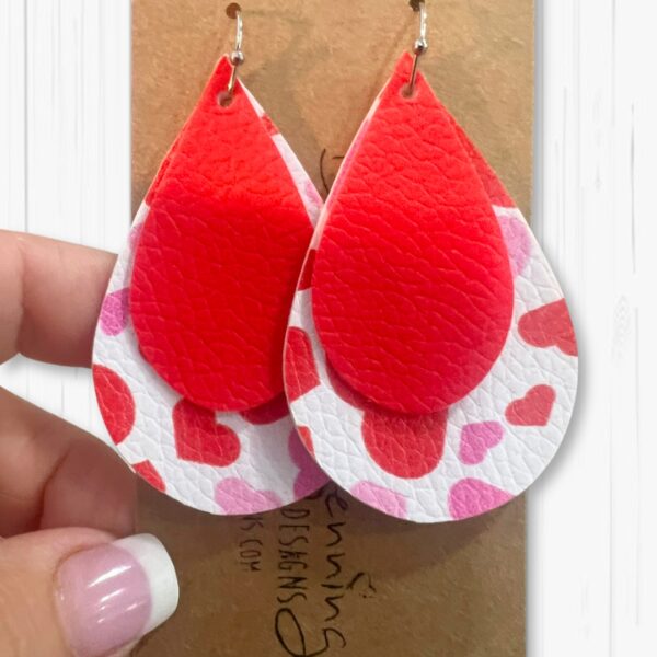 Teardrop Red Love Silver Hearts Valentine's Earrings