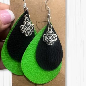 Double Teardrop Green and Black Clover Earrings