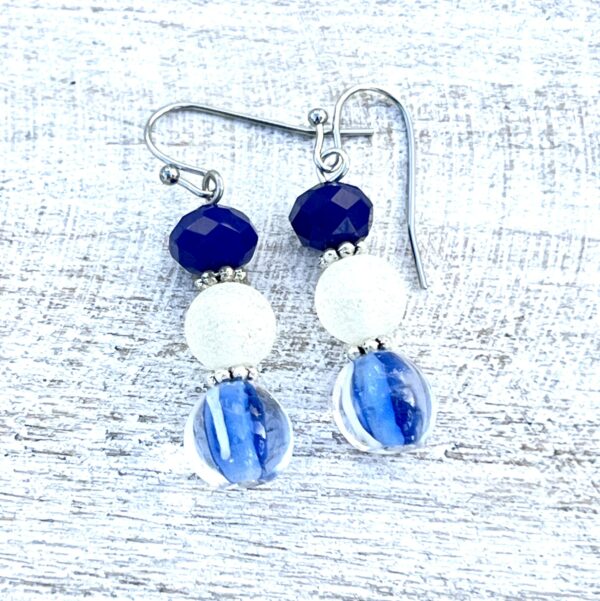 Royal Blue & Frosted White Multi-Strand Bracelet & Earrings Set