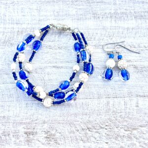 Royal Blue & White Turquoise Multi-Strand Bracelet & Earrings Set