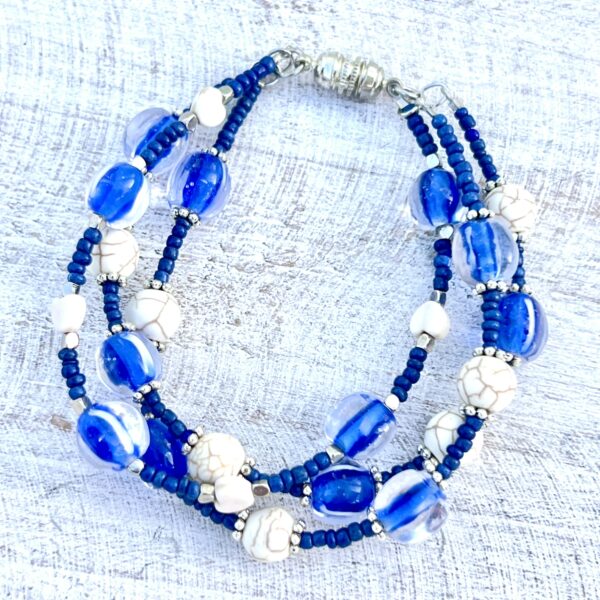 Royal Blue & White Turquoise Multi-Strand Bracelet & Earrings Set