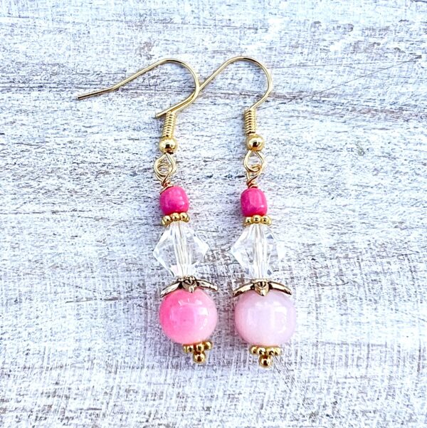 Hot Pink and Clear Glass & Druzy Multi-Strand Bracelet & Earrings Set