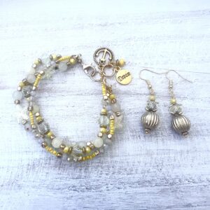 Yellow Jade & Glass Starfish Multi-Strand Bracelet & Earrings Set