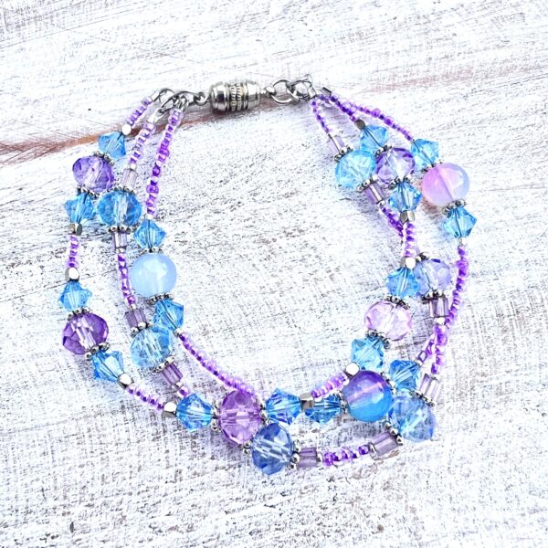 Lavender and Teal Multi-Strand Glass Bracelet & Earrings Set