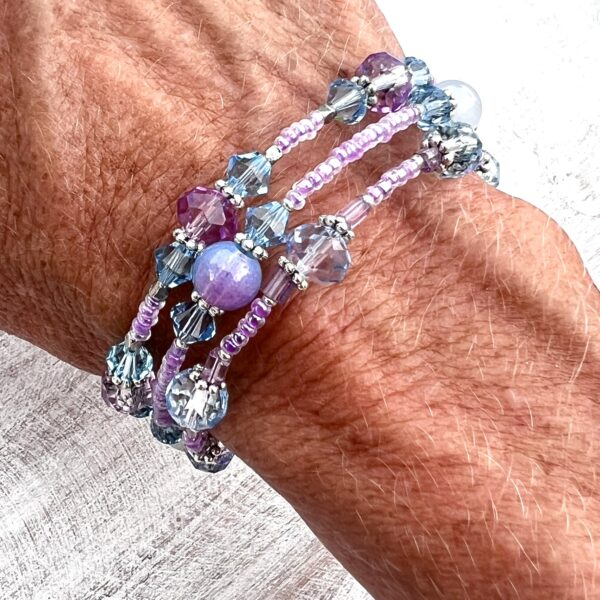 Lavender and Teal Multi-Strand Glass Bracelet & Earrings Set