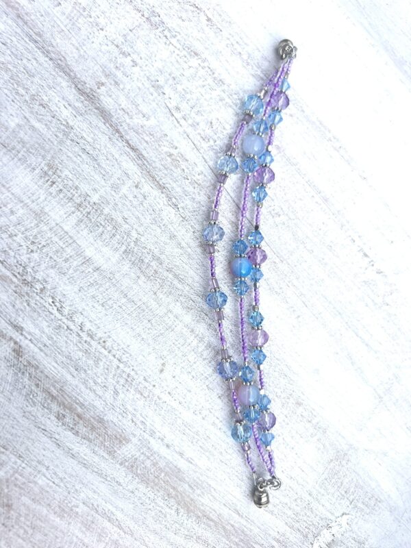 Lavender and Teal Multi-Strand Glass Bracelet & Earrings Set