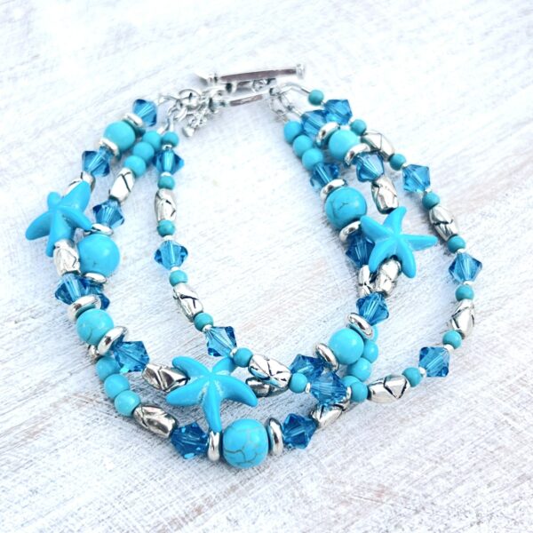 Turquoise Howlite Starfish and Glass Multi-Strand Bracelet & Earrings Set