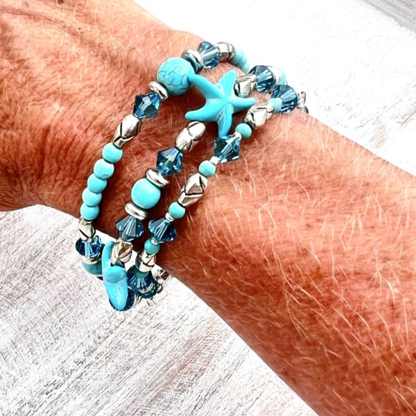 Turquoise Howlite Starfish and Glass Multi-Strand Bracelet & Earrings Set