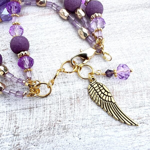 Purple & Lavender Glass Gold-Tone Multi-Strand Bracelet & Earrings Set