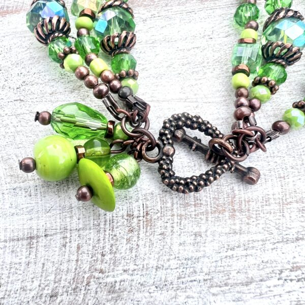 Green Glass, Cross and Copper Multi-Strand Bracelet & Earrings Set