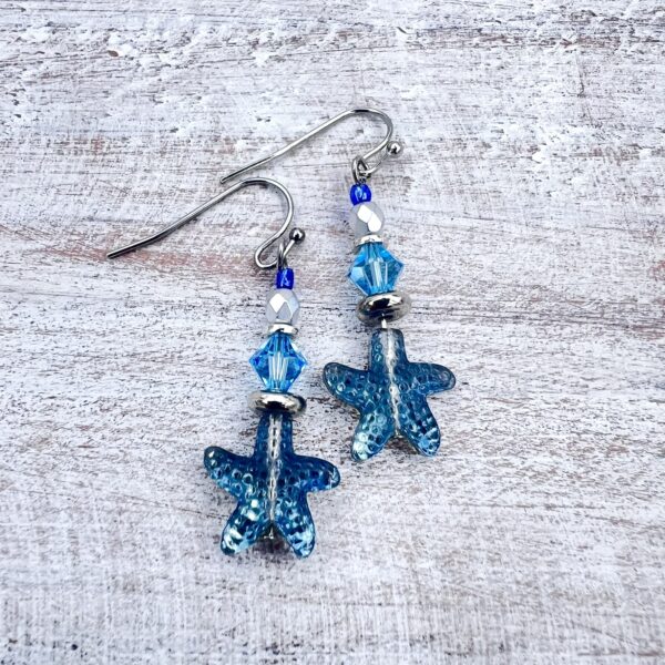 Blue & Iridescent Starfish Multi-Strand Bracelet & Earrings Set