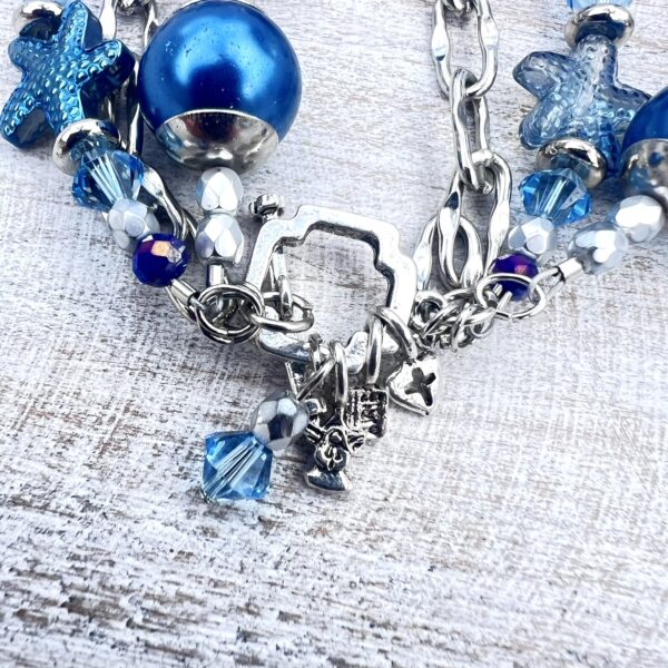 Blue & Iridescent Starfish Multi-Strand Bracelet & Earrings Set