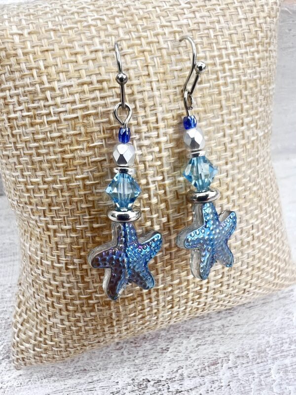 Blue & Iridescent Starfish Multi-Strand Bracelet & Earrings Set