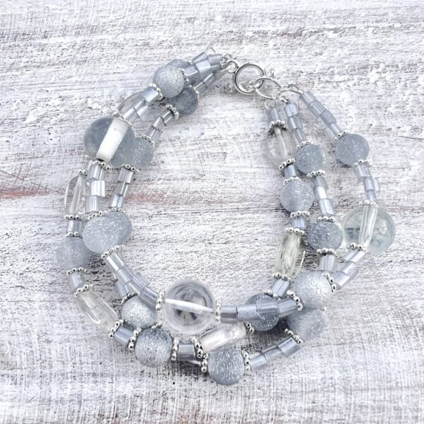 Iridescent Clear & Gray Glass Multi-Strand Bracelet & Earrings Set