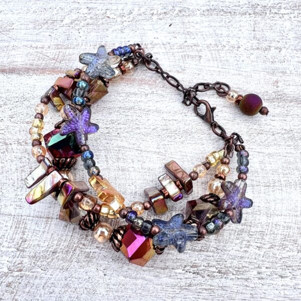 Shell, Iridescent Glass, Starfish & Copper Multi-Strand Bracelet & Earrings Set