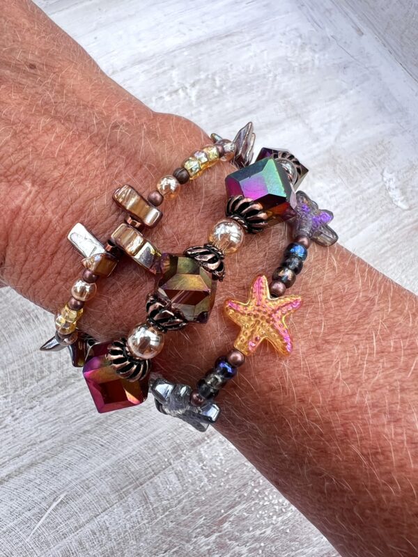 Shell, Iridescent Glass, Starfish & Copper Multi-Strand Bracelet & Earrings Set