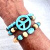 Turquoise Howlite, Wood & Bronze Peace Multi-Strand Bracelet & Earrings Set