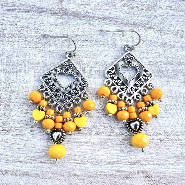 Bright Yellow Heart Chandelier Earrings