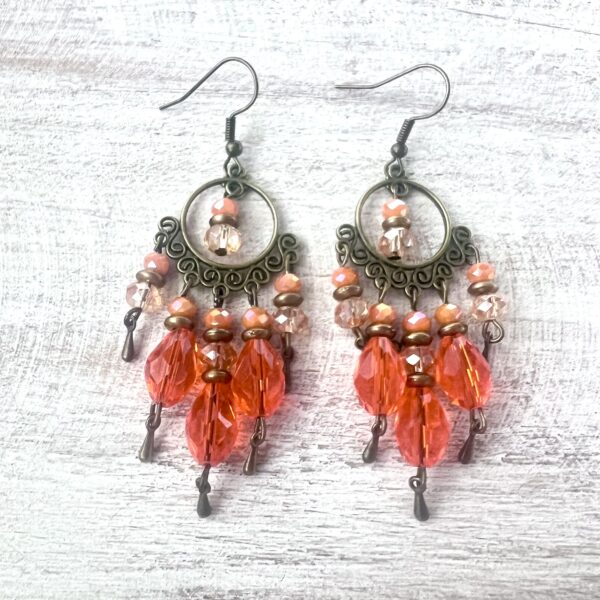 Two-Tone Orange & Bronze Circle Chandelier Earrings