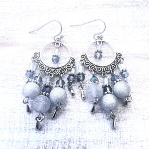 Iridescent & Frosted Gray Glass Silver-Tone Circle Chandelier Earrings
