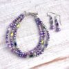 Iridescent Purple Rectangle and Pearl Multi-Strand Bracelet & Earrings Set