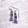 Iridescent Purple Rectangle and Pearl Multi-Strand Bracelet & Earrings Set - Image 3