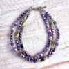 Iridescent Purple Rectangle and Pearl Multi-Strand Bracelet & Earrings Set - Image 2