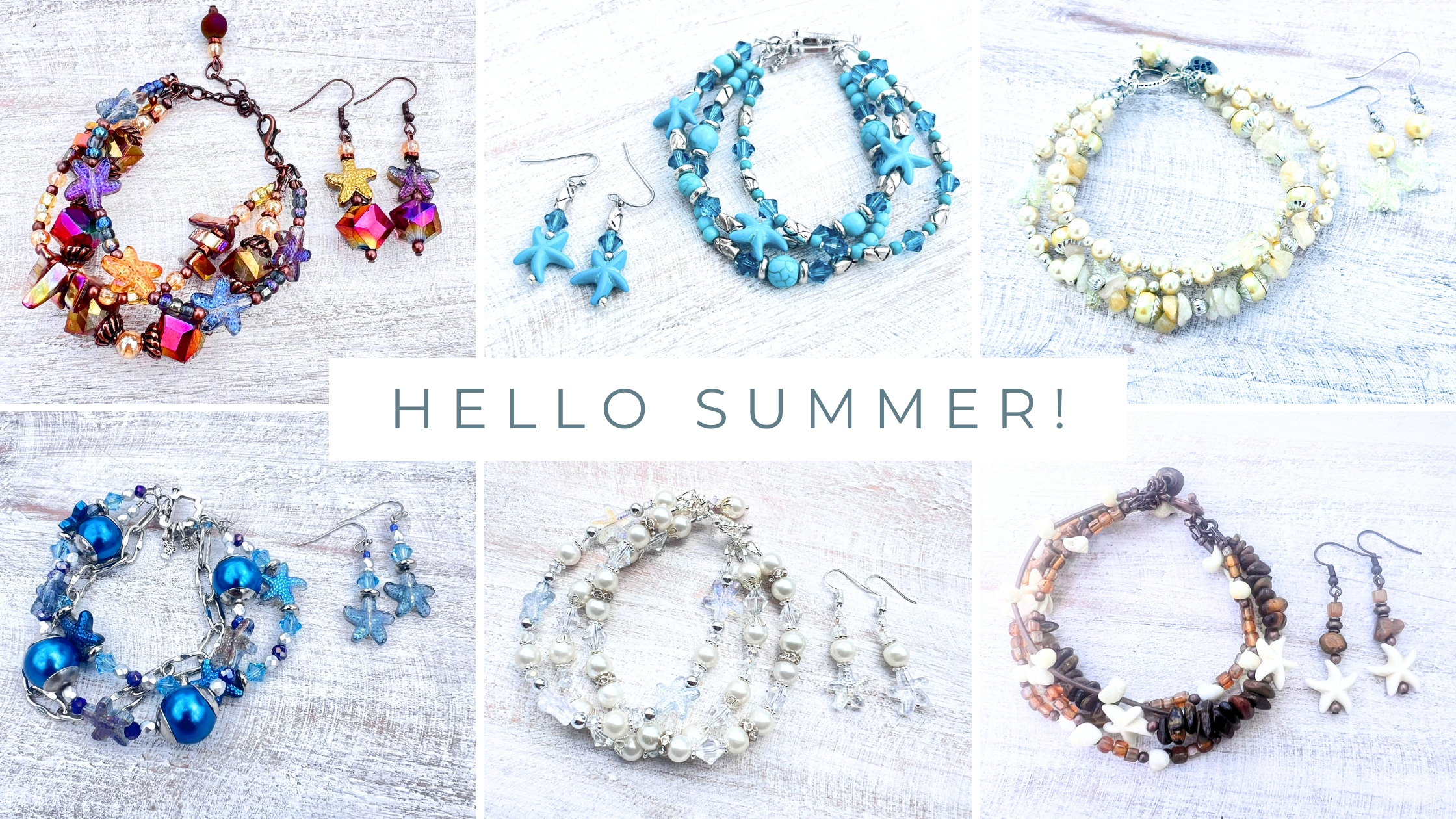 Hello, Summer!   Check out our new collection of multi-strand bracelet and earring sets with ocean-inspired themes like starfish, shell, pearl and more! 