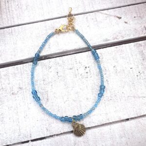 Light Teal and Gold Shell Beaded Anklet