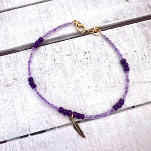 Purple and Gold Feather Beaded Anklet