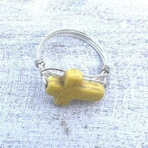 Yellow Turquoise Cross Silver Wrapped Ring