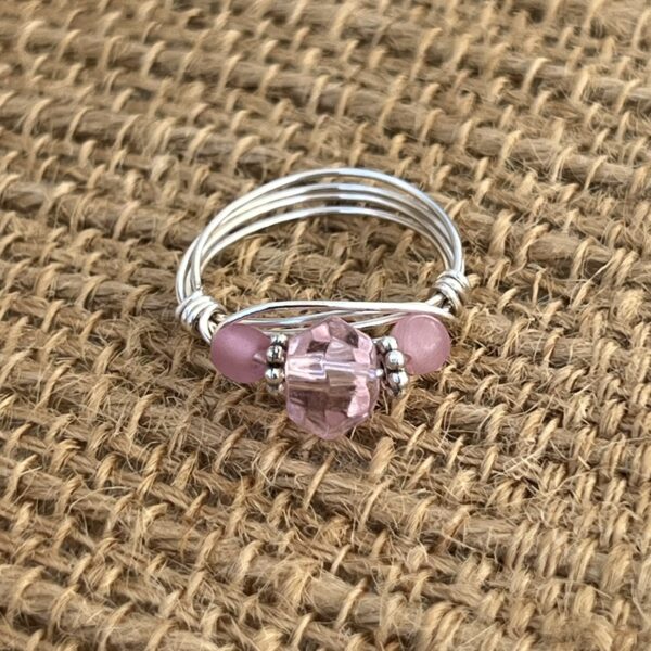 Triple Pink Glass Silver Wrapped Ring