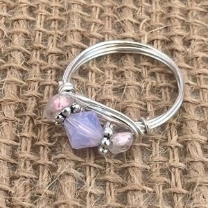 Light Pink Triple Silver Wire Wrapped Ring