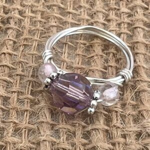 Light Purple Silver Wire Wrapped Ring